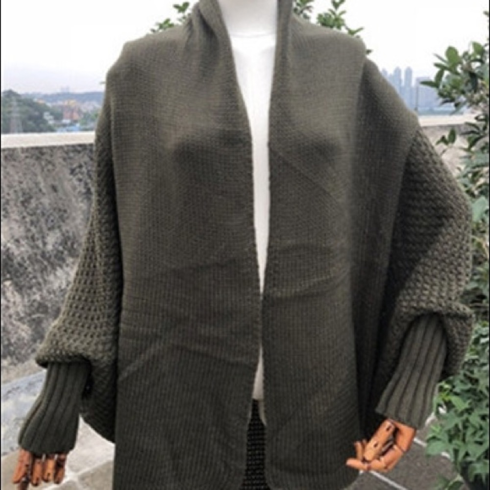 Dark Olive Slouchy Oversized Knit Cardigan - Picture 4 of 4